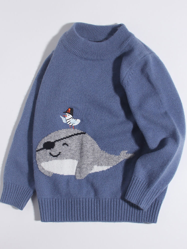 Kids Blue Pirate Whale and Bird Cashmere Sweater